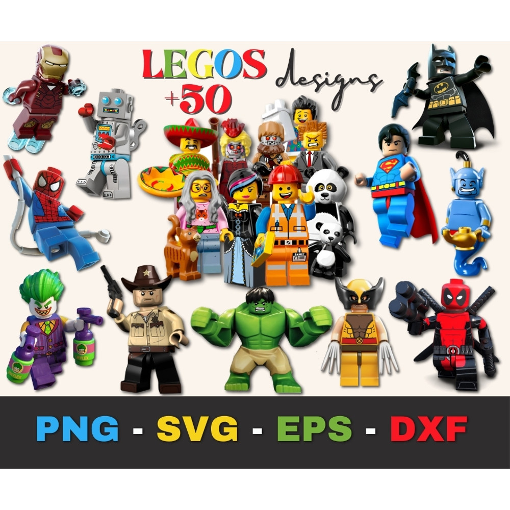 Lego Inspired PNG Bundle Legos Designs Villians SuperHeros Digital Download 1