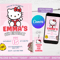 Hello Kitty Birthday Invitation Kawaii Cat Kitty Party Supplies CANVA Editable Template 0