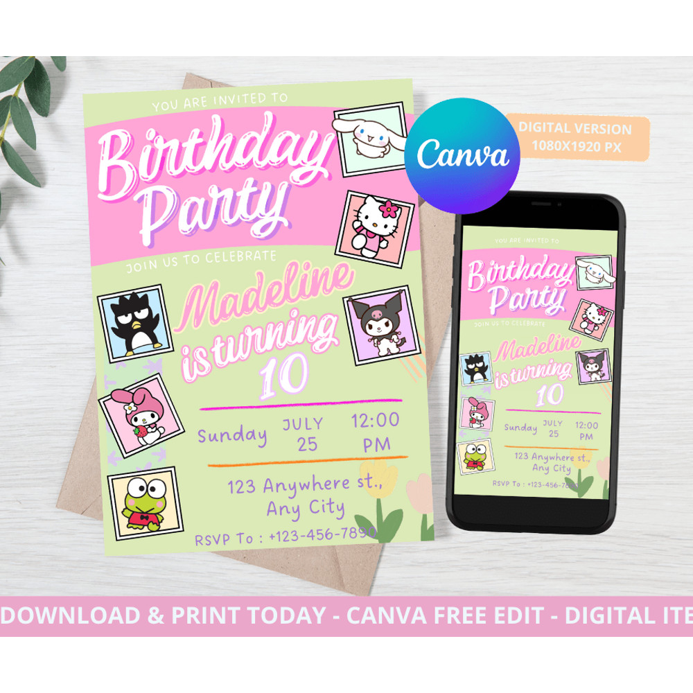 Digital Hello Kitty Party Supplies Invitation Hello Kitty Hello Kitty Decor 0