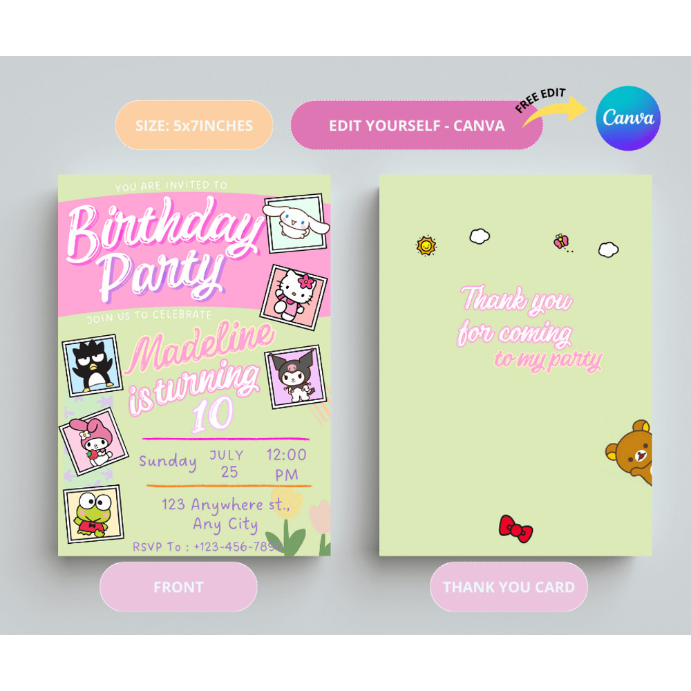 Digital Hello Kitty Party Supplies Invitation Hello Kitty Hello Kitty Decor 1