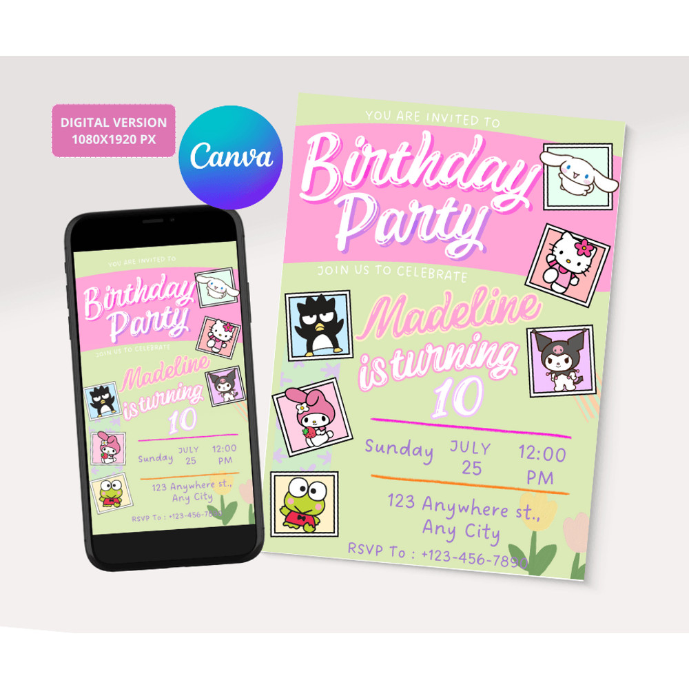 Digital Hello Kitty Party Supplies Invitation Hello Kitty Hello Kitty Decor 2