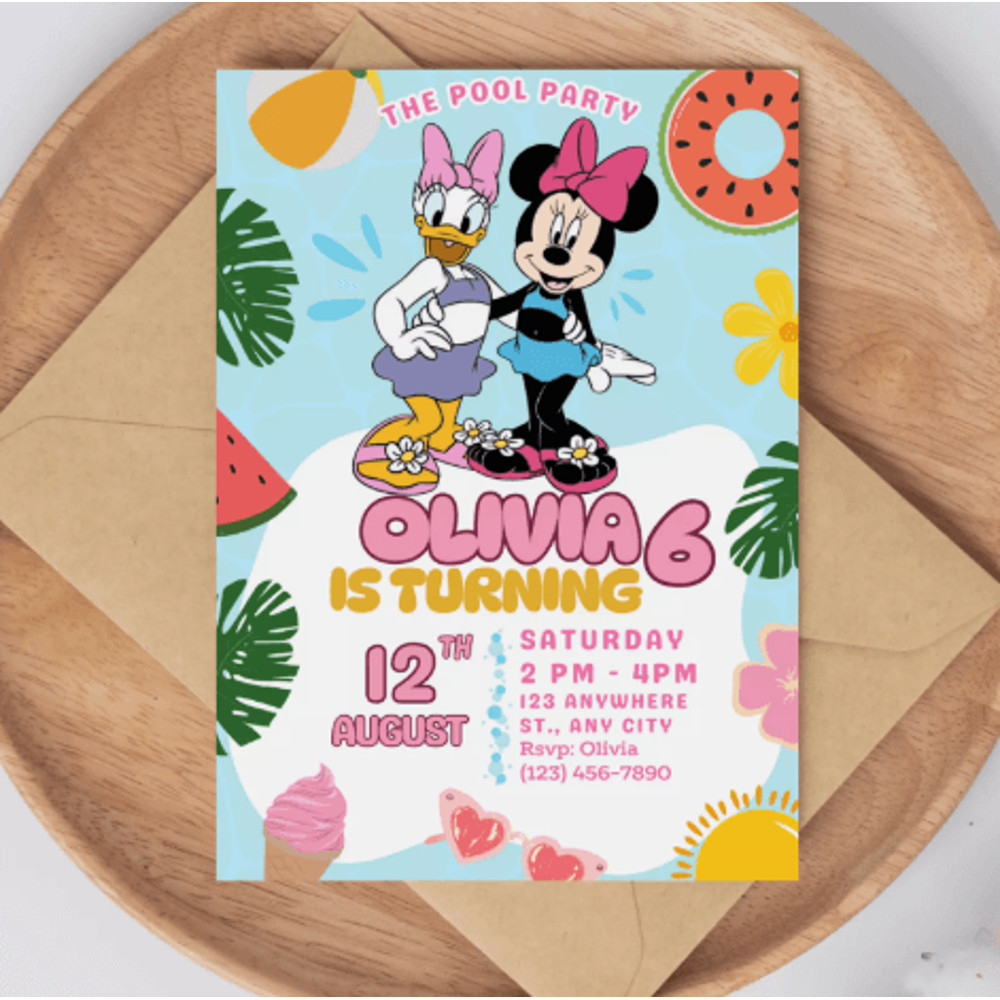 Minnie Mouse Birthday Invitation Minnie Birthday Party Supplies Minnie  Daisy Invitation CANVA Temp 2
