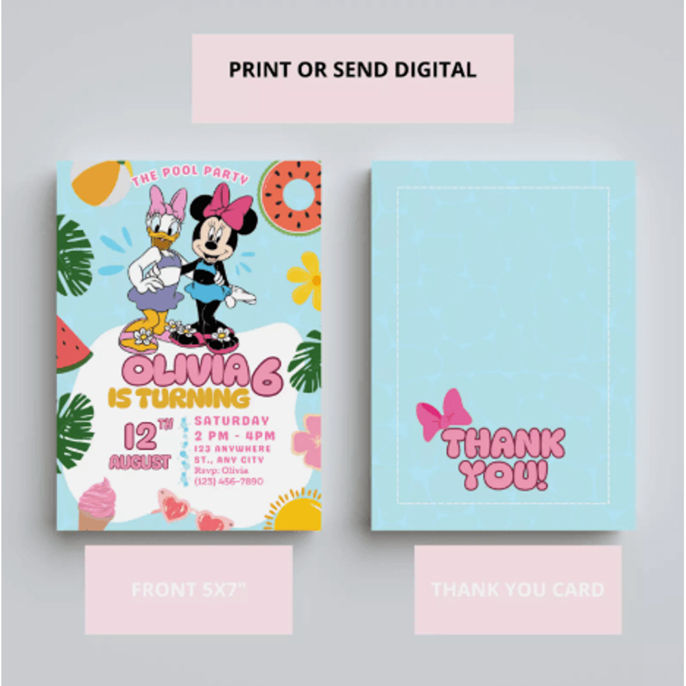 Minnie Mouse Birthday Invitation Minnie Birthday Party Supplies Minnie  Daisy Invitation CANVA Temp 1