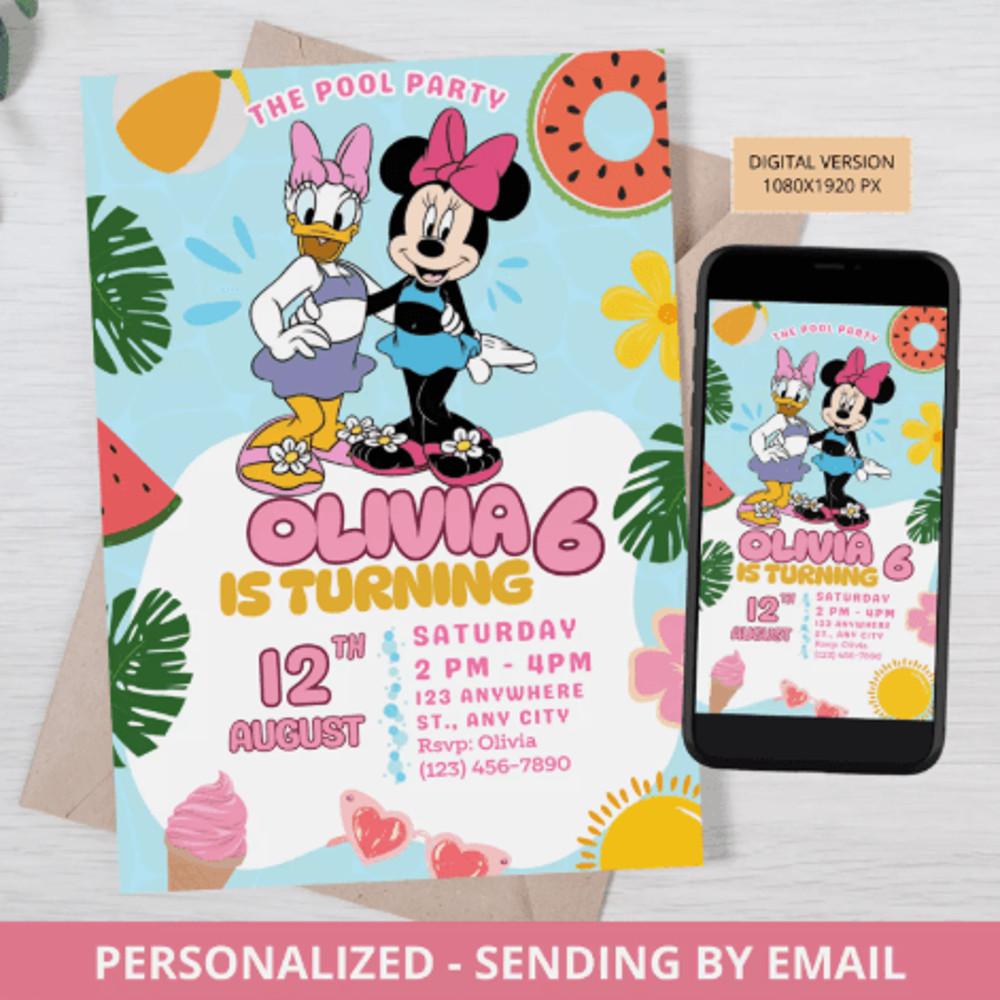 Minnie Mouse Birthday Invitation Minnie Birthday Party Supplies Minnie  Daisy Invitation CANVA Temp 0