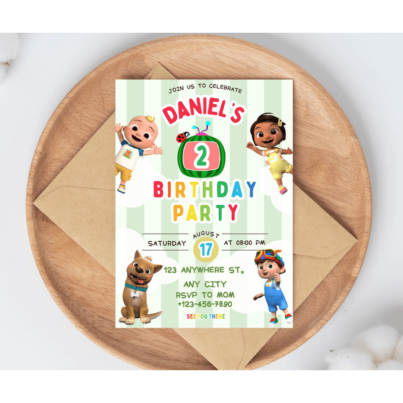 Cocomelon Birthday Party Invitation Kids Cocomelon Party Supplies Cocomelon Invitation CANVA Editab 3