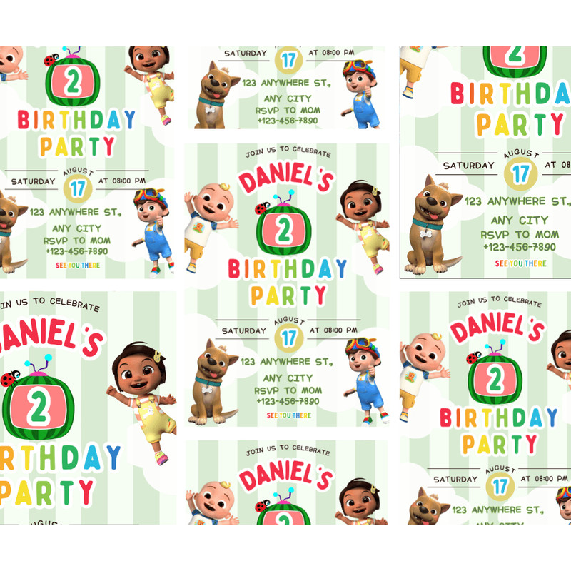 Cocomelon Birthday Party Invitation Kids Cocomelon Party Supplies Cocomelon Invitation CANVA Editab 2