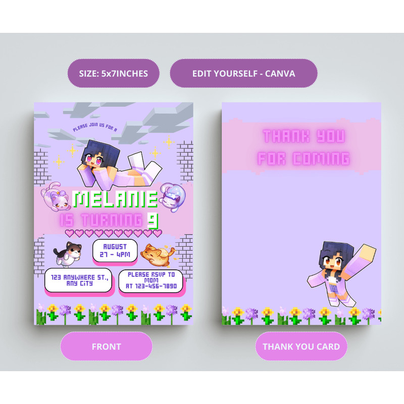 Aphmau Birthday Invitation Aphmau Birthday Party Supplies Aphmau DecoR CANVA Template 1
