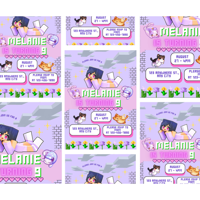 Aphmau Birthday Invitation Aphmau Birthday Party Supplies Aphmau DecoR CANVA Template 4