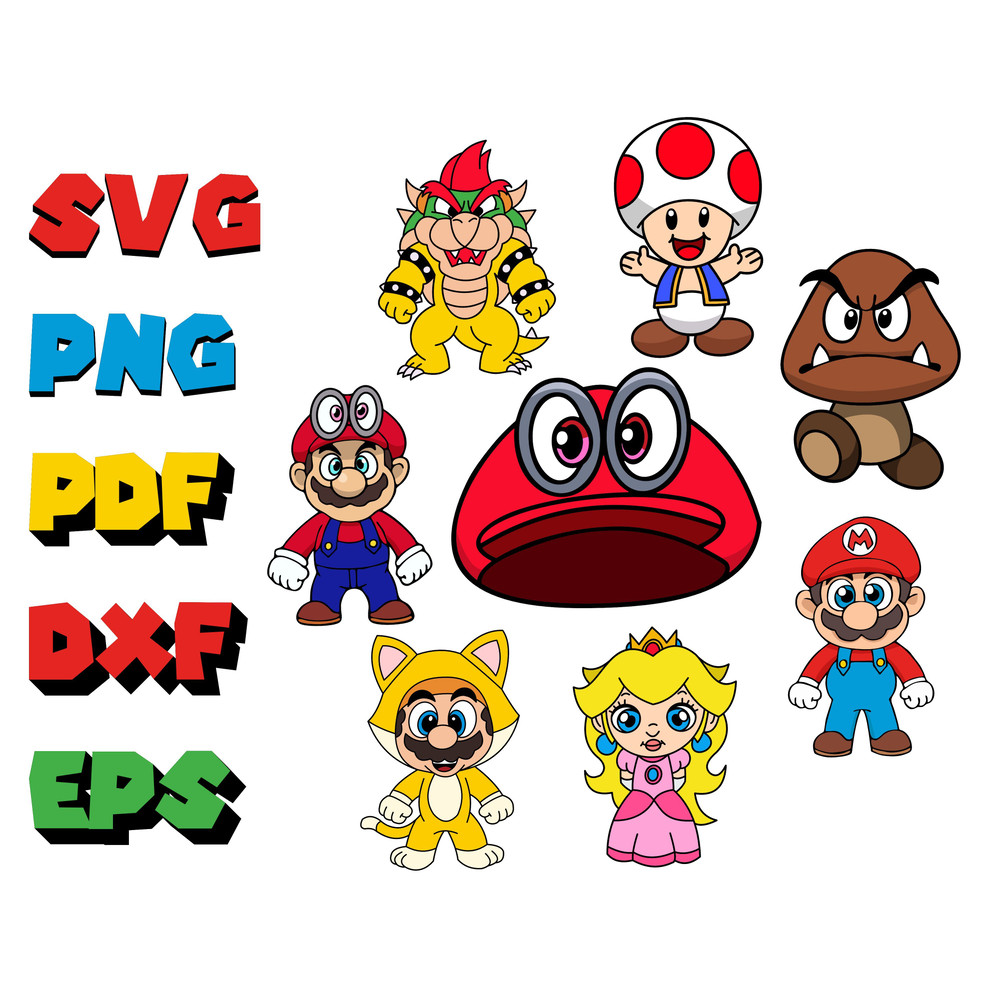 Super Mario AZ Alphabet Set With Clipart SVGPNGDXFEpsPdf Super Mario Clipart Editable For Cricut Fi 1