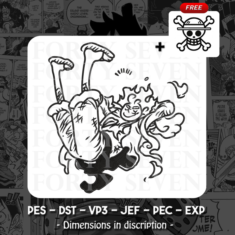 Luffy Gear 05 One Piece Embroidery Design 0