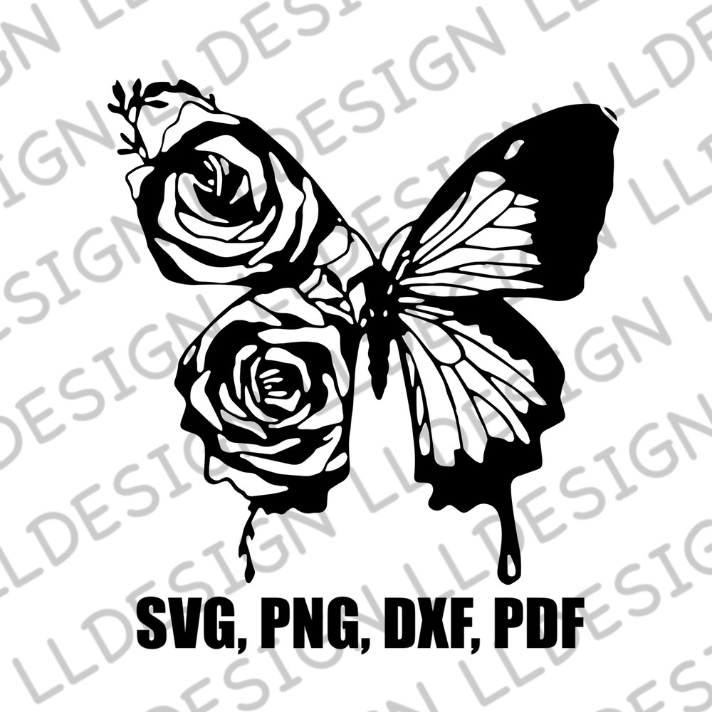 SVG Butterfly Flower Rose Svg Png Dxt Pdf Svg Girls for Cricut Silhouette Instant Download 0