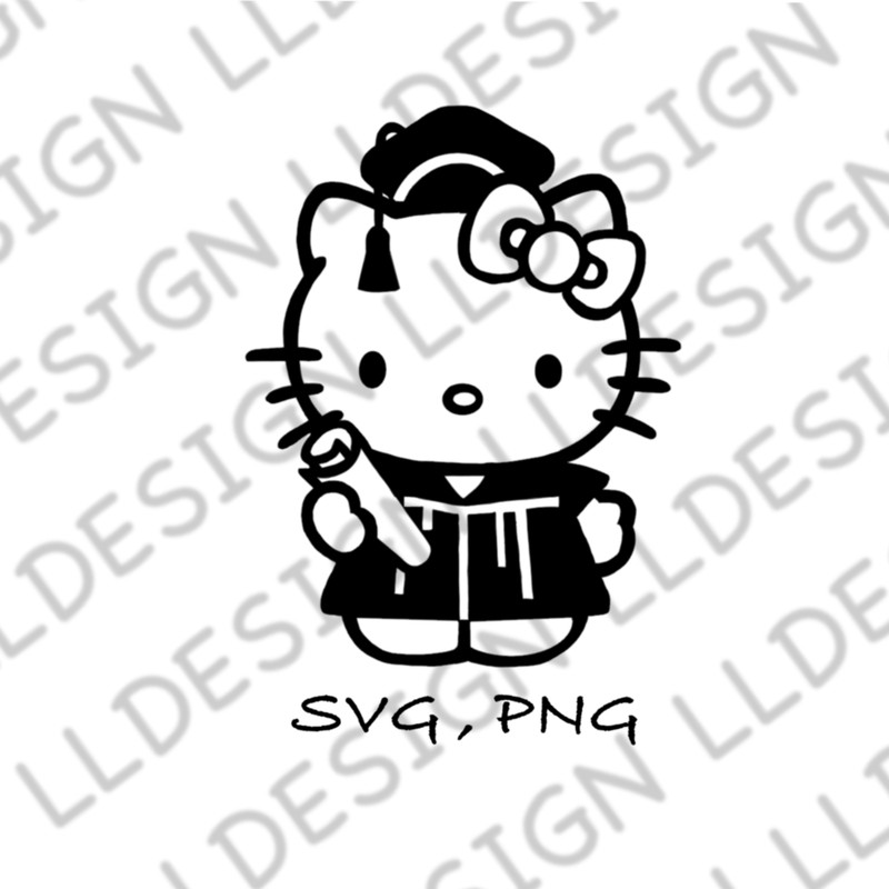 SVG Kitty Kawaii Svg Png Kitty Graduation Svg Kitty Bow Cute for Cricut Silhouette Instant Download 0