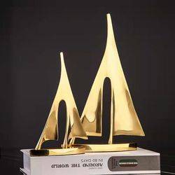 anyhouz 2 gold sailing ship metal crafts tabletop home decor modern art living room display