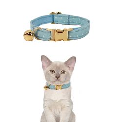 anywags cat collar dotted light blue with safety buckle bell and durable strap stylish and comfortable pet acces