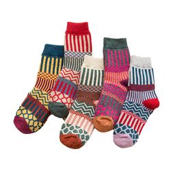 anysox 5 pairs one size 5-9 multicolor winter thick warm wool socks with colorful wind-flowers