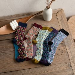 anysox 5 pairs size 5-9 autumn winter long socks peacock feather pattern