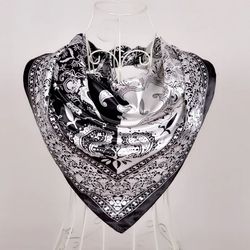 anyyou scarf for women black white printed square silk shawl