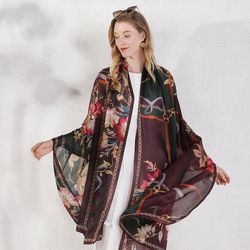 anyyou 100% mulberry silk brown long scarf luxury brand
