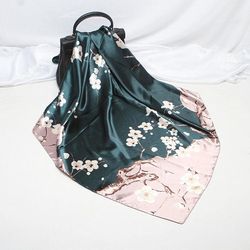 anyyou scarf for women green grey floral satin silk shawl fashion