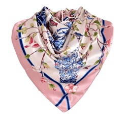 anyyou scarf for women vase floral pink printed satin silk shawl