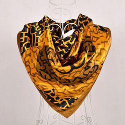 anyyou scarf for women gold black printed satin silk shawl