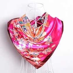 anyyou scarf for women dark pink printed polyester silk big
