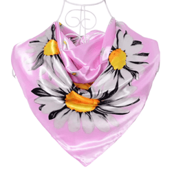 anyyou scarf for women daisy pink floral printed square silk shawl