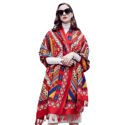 anyyou 100% merino wool native and red patterned silk satin