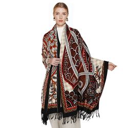 anyyou 100% merino wool black dark brown symbolic patterns silk