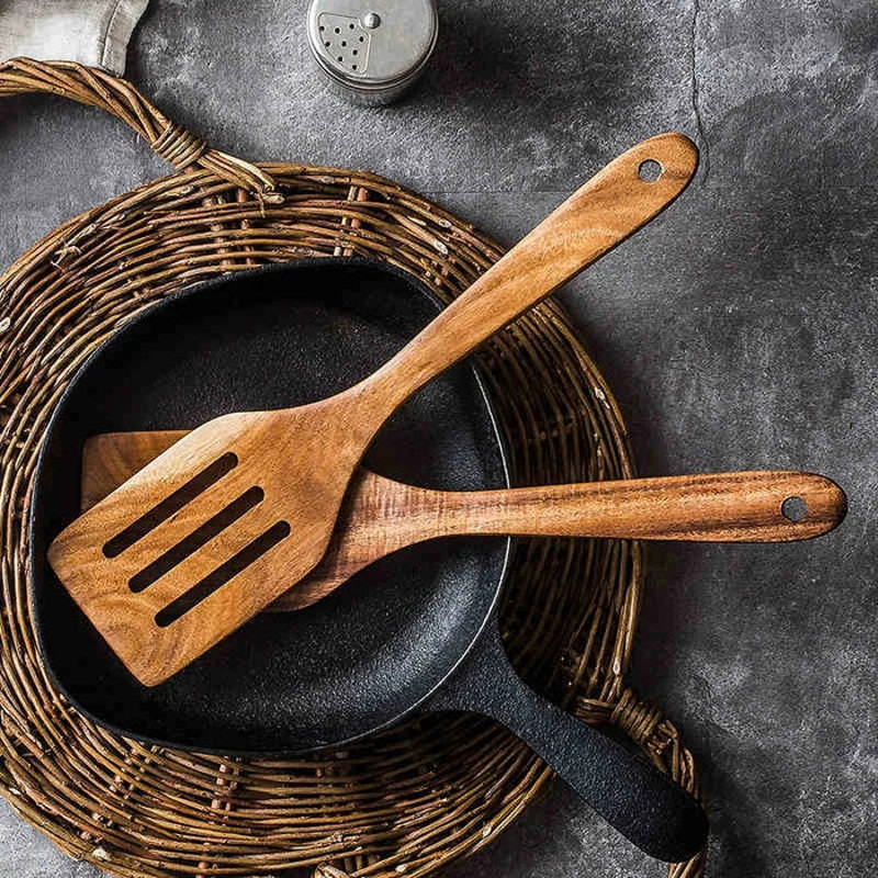 Anygleam Wood 2pcs Kitchen Spatula Food Kitchen Tableware 1