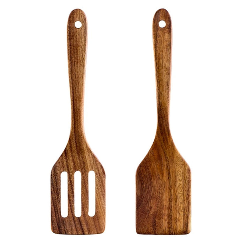 Anygleam Wood 2pcs Kitchen Spatula Food Kitchen Tableware 0