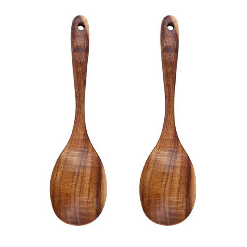 Anygleam Brown 2pcs Wooden Spoon Ladle Kitchen Tableware 0