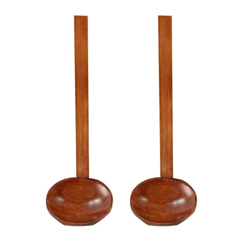 Anygleam Brown 2pcs Wooden Ladle Food Kitchen Tableware 0