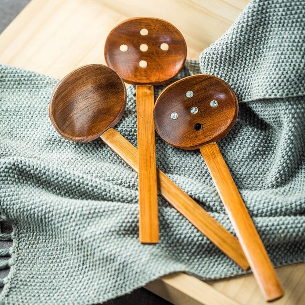 Anygleam Brown 4pcs Wooden Soup Spoon Kitchen Tableware 3