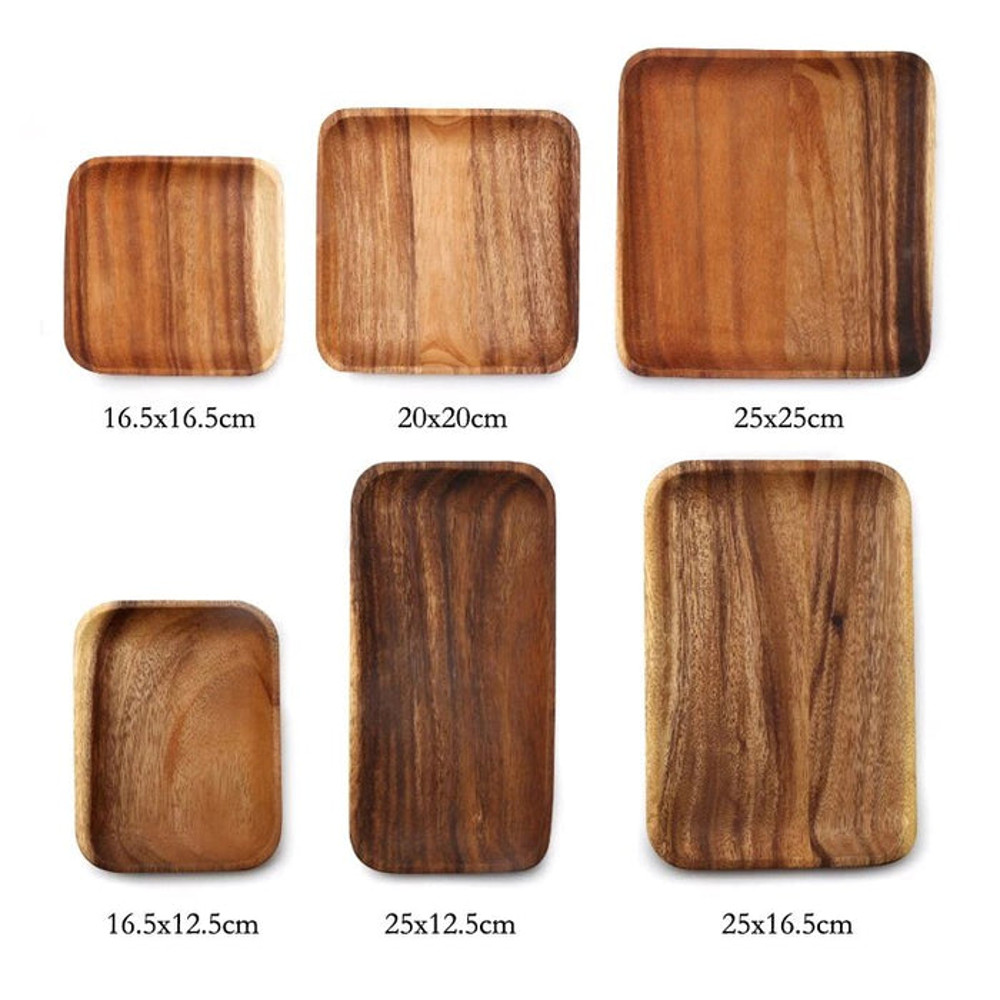 Anygleam Brown 6pcs Acacia Wood Plate Food Kitchen Tableware 1