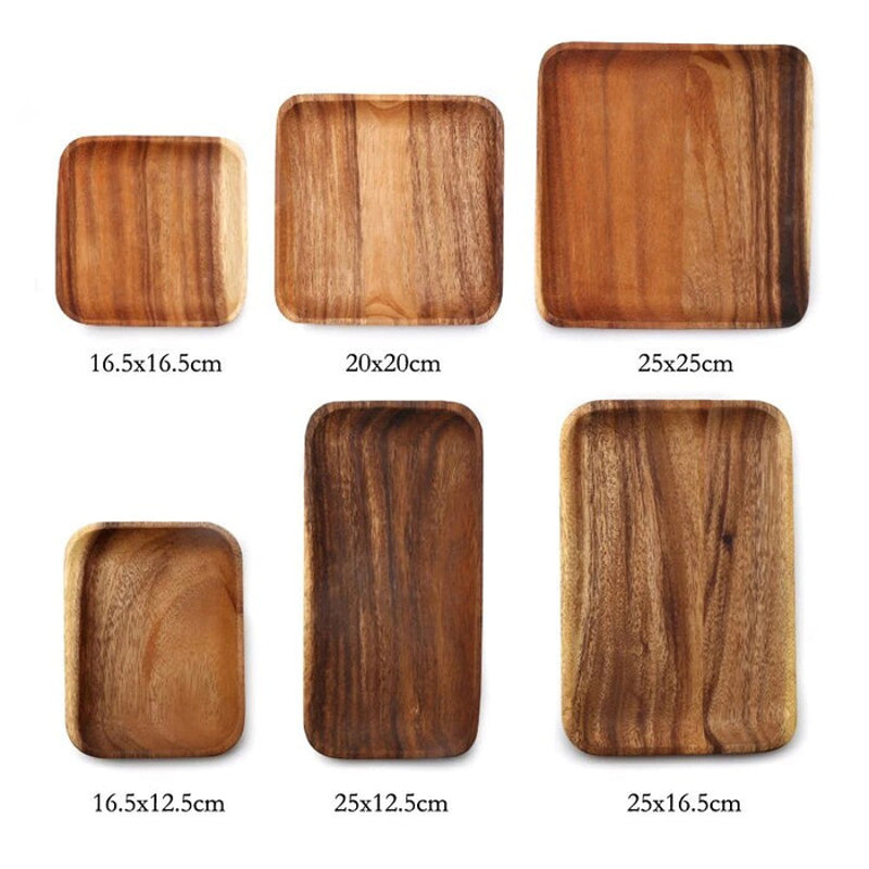 Anygleam Brown 6pcs Acacia Wood Plate Food Kitchen Tableware 1