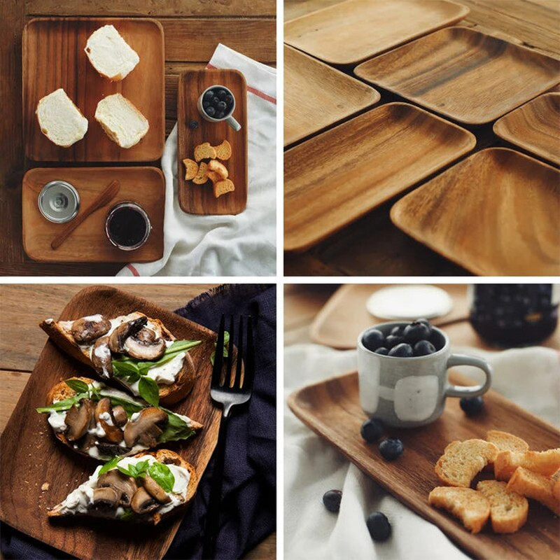 Anygleam Brown 6pcs Acacia Wood Plate Food Kitchen Tableware 2