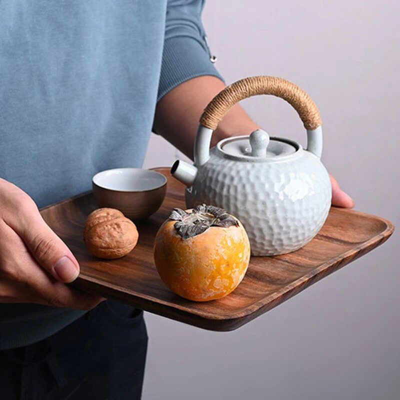 Anygleam Brown 6pcs Acacia Wood Plate Food Kitchen Tableware 4