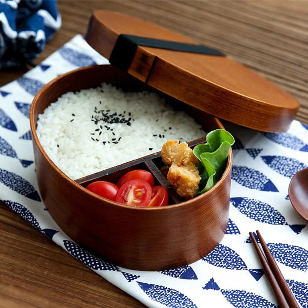 Anygleam Brown Wooden Bento Lunch Box Food Kitchen Tableware 3