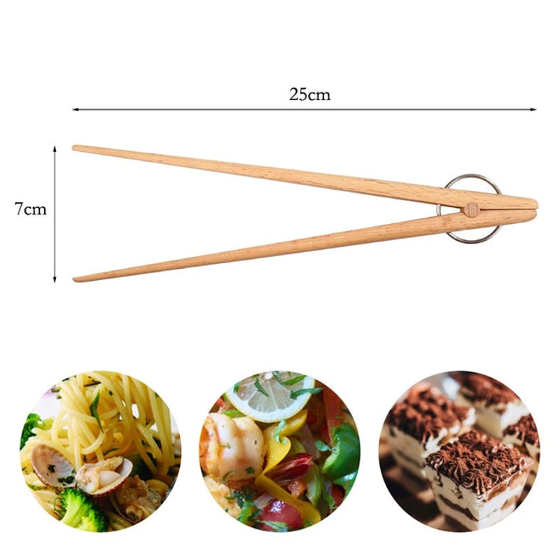 Anygleam Natural Wood 3pcs Wooden Tong Food Kitchen Tableware 1