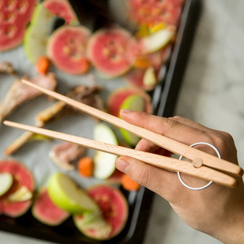 Anygleam Natural Wood 3pcs Wooden Tong Food Kitchen Tableware 4