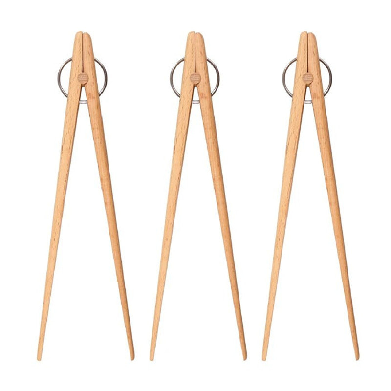Anygleam Natural Wood 3pcs Wooden Tong Food Kitchen Tableware 0