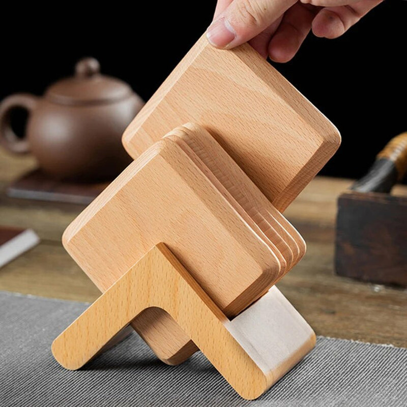 Anygleam Natural 6pcs Wooden Coasters Cup Kitchen Tools Accessories 1
