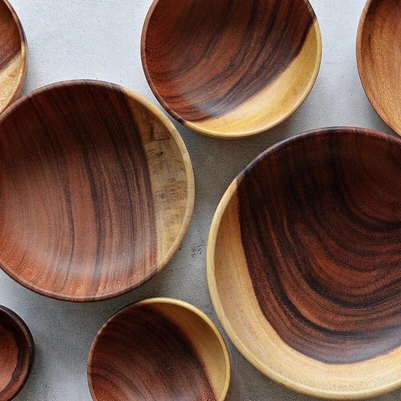 Anygleam Brown 3pcs Wooden Bowl Set Food Kitchen Tableware 4