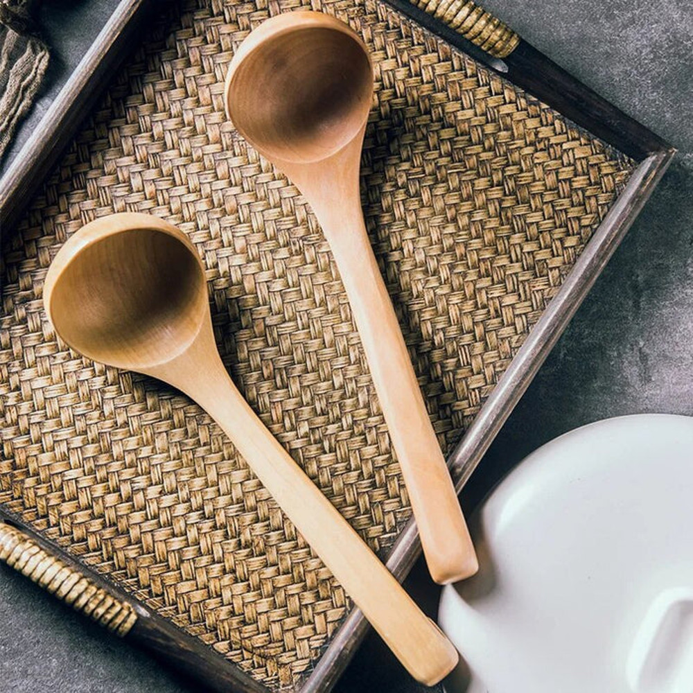 Anygleam Natural Superba 2pcs Wooden Spoon Soup Kitchen Tableware 2