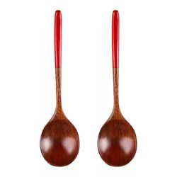 anygleam brown red 2pcs wooden ramen spoon long kitchen tableware