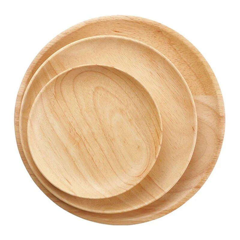 Anygleam Natural Wood 3pcs Round Wooded Plates Food Kitchen Tableware 0