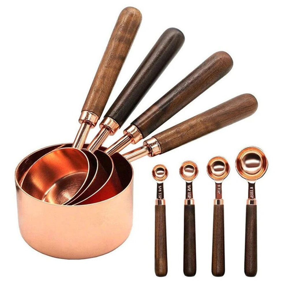 Anygleam Rosegold Brown 8pcs Wooden Measuring Cup Kitchen Tools Accessories 1