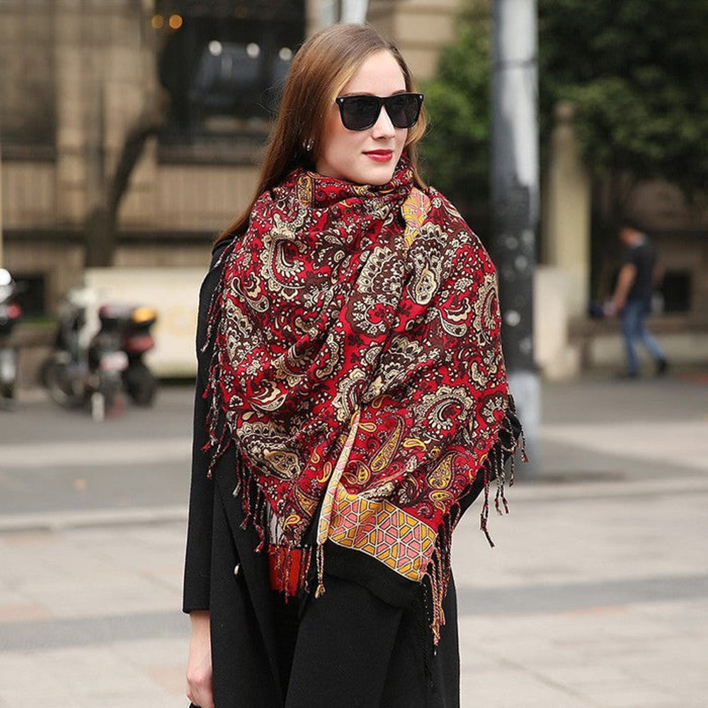 Anyyou 100 Pure Merino Wool Brown Poncho Winter Large Scarf 6