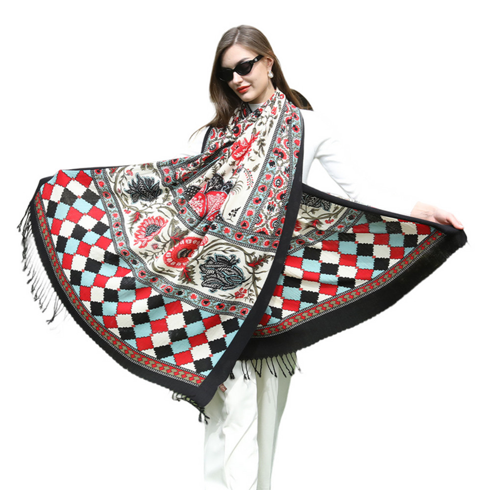 Anyyou 100 Pure Merino Wool Mixcolor Poncho Winter Large Scarf 0